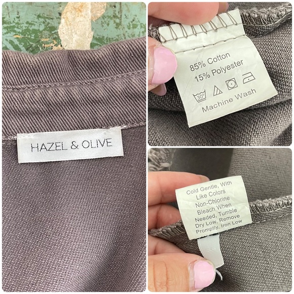 HAZEL & OLIVE Brown Cow Print Contract Button Front Denim Shirt Jacket Sz M/L - Picture 14 of 16